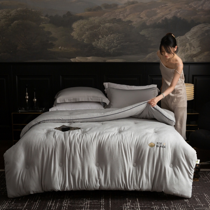 91家纺网 家纺一手货源 找家纺 被靠被 2024新款A类石墨烯3D黑金被被子被芯 3D黑金被-灰
