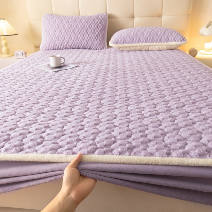 91家纺网 家纺一手货源 找家纺 鑫钰 2024秋冬新款加厚金龟绒牛奶绒床笠床垫保护罩 金龟绒-紫色