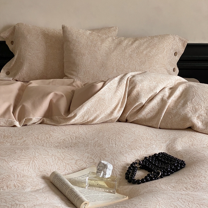 91家纺网 家纺一手货源 找家纺 旷野 2024新款全棉色织大提花磨毛四件套 晚枫林-咖