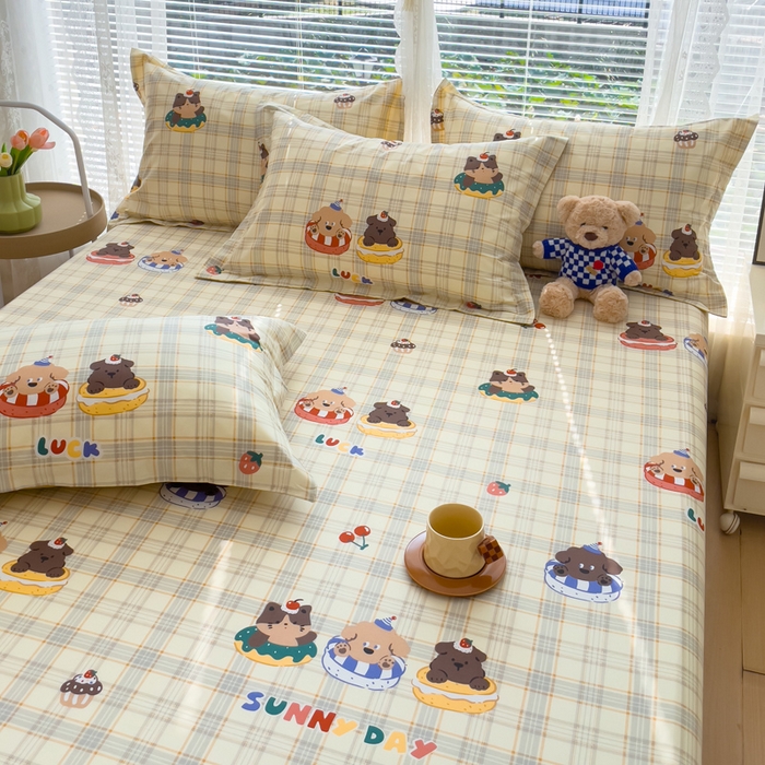 91家纺网 家纺一手货源 找家纺 春雨家居 2024新款全棉喷气印花系列单床笠 萌趣时光