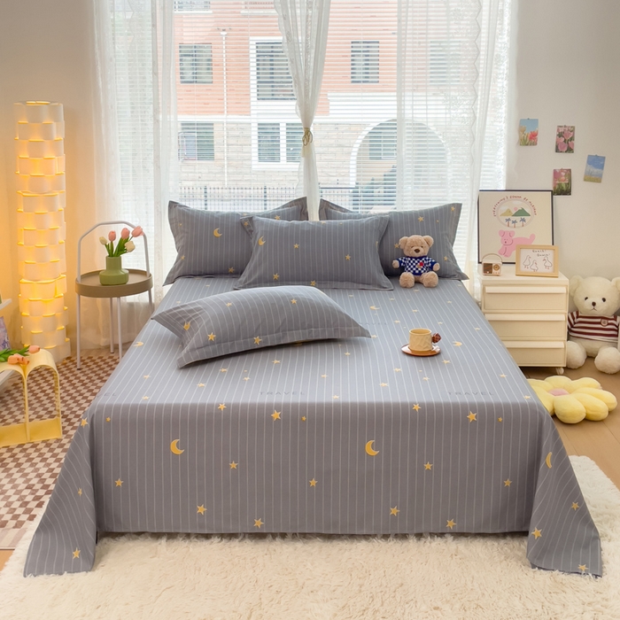 91家纺网 家纺一手货源 找家纺 春雨家居 2024新款全棉喷气印花系列单床单 星月