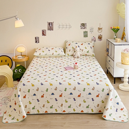 羽爱家纺 2025全棉13372新疆棉花床盖三件套 恐龙茶茶