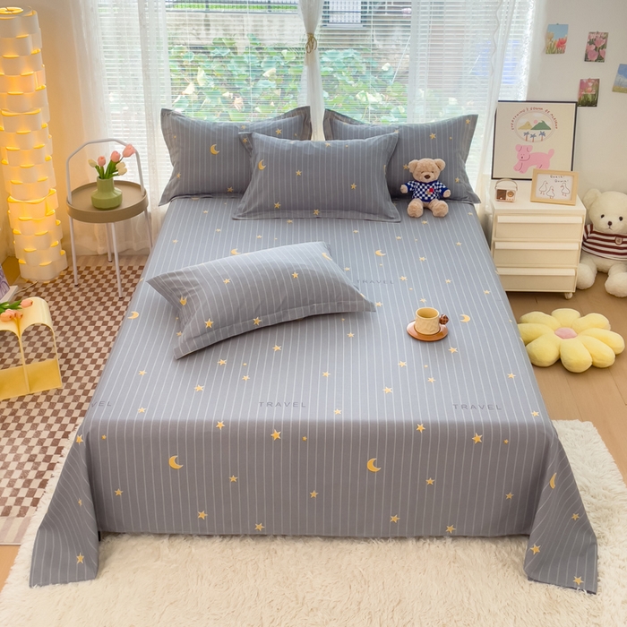 91家纺网 家纺一手货源 找家纺 春雨家居 2024新款全棉喷气印花系列单床单 星月