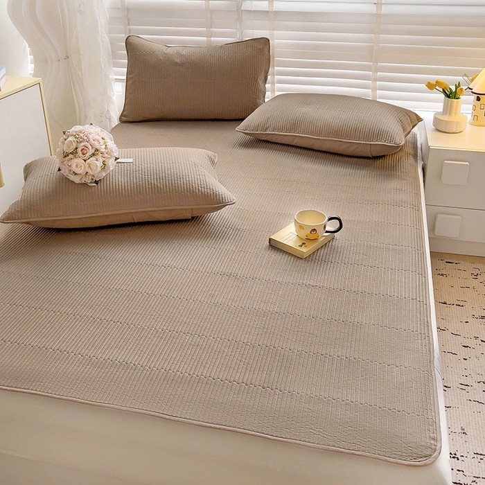 91家纺网 家纺一手货源 找家纺 羽爱2024新款全棉直角纯色床盖床垫 咖啡色