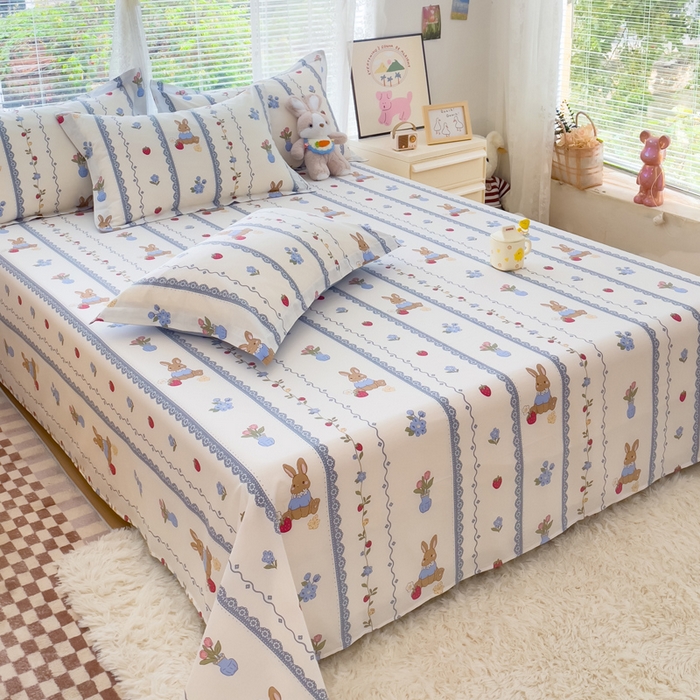 91家纺网 家纺一手货源 找家纺 春雨家居 2024新款全棉喷气印花系列单床单 草莓花期