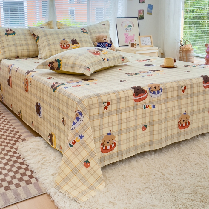 91家纺网 家纺一手货源 找家纺 春雨家居 2024新款全棉喷气印花系列单床单 萌趣时光