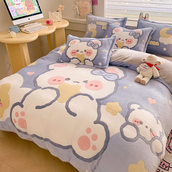 91家纺网 家纺一手货源 找家纺 川悦生活 2024新款大版雪花绒四件套-风格二 朵熊系