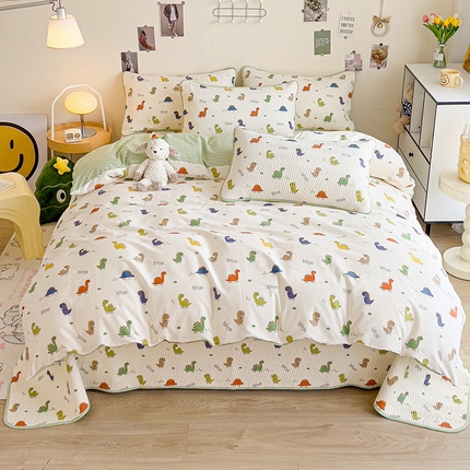 羽爱家纺 2025全棉13372新疆棉花床盖四件套 恐龙茶茶