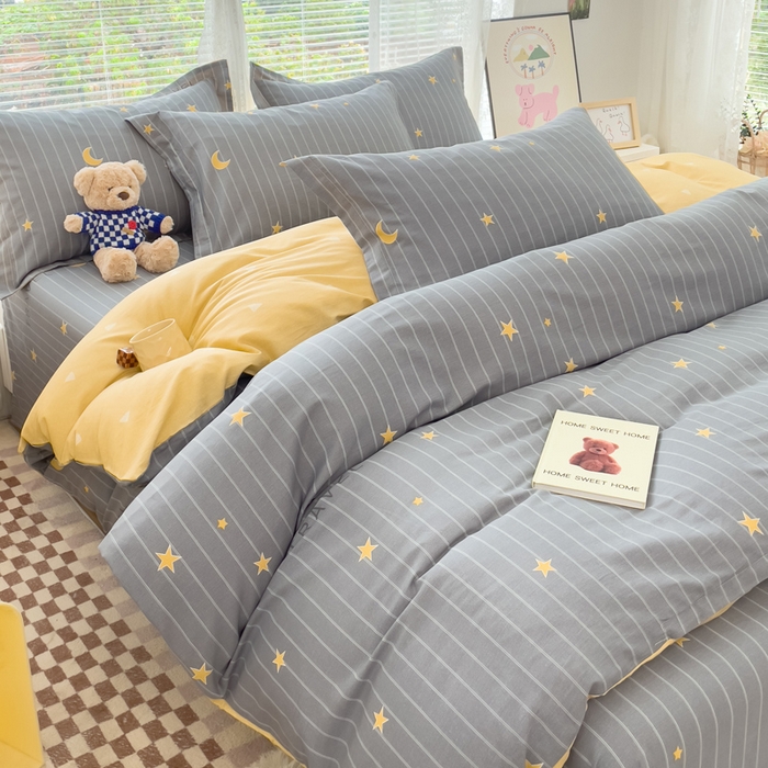 91家纺网 家纺一手货源 找家纺 春雨家居 2024新款全棉喷气印花四件套 星月