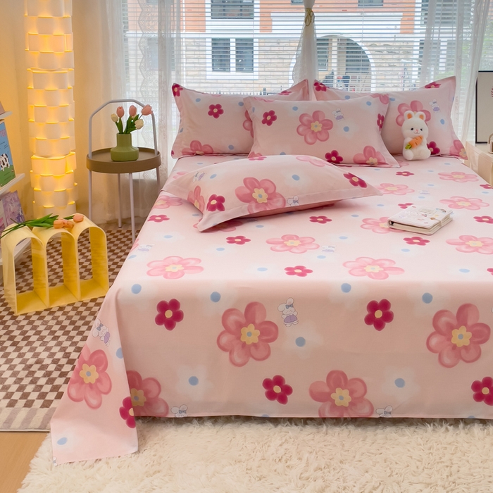 91家纺网 家纺一手货源 找家纺 春雨家居 2024新款全棉喷气印花系列单床单 花之语