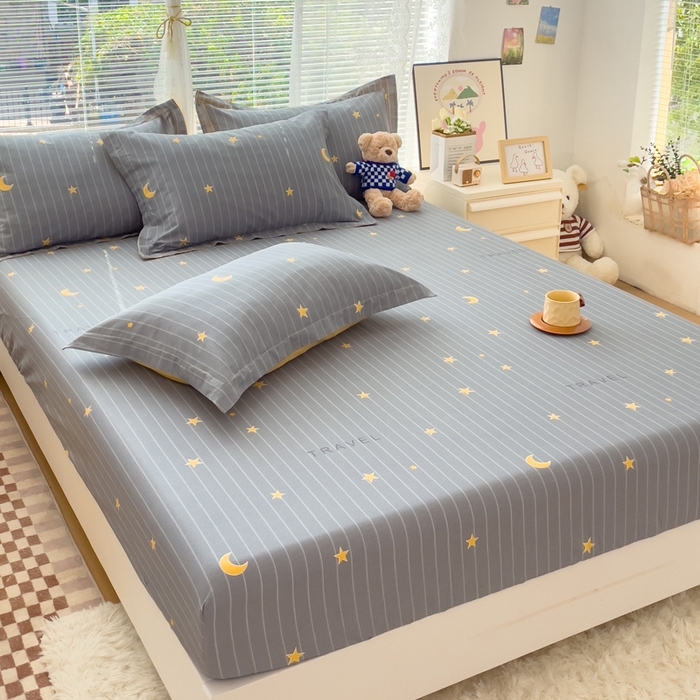 91家纺网 家纺一手货源 找家纺 春雨家居 2024新款全棉喷气印花系列单床笠 星月