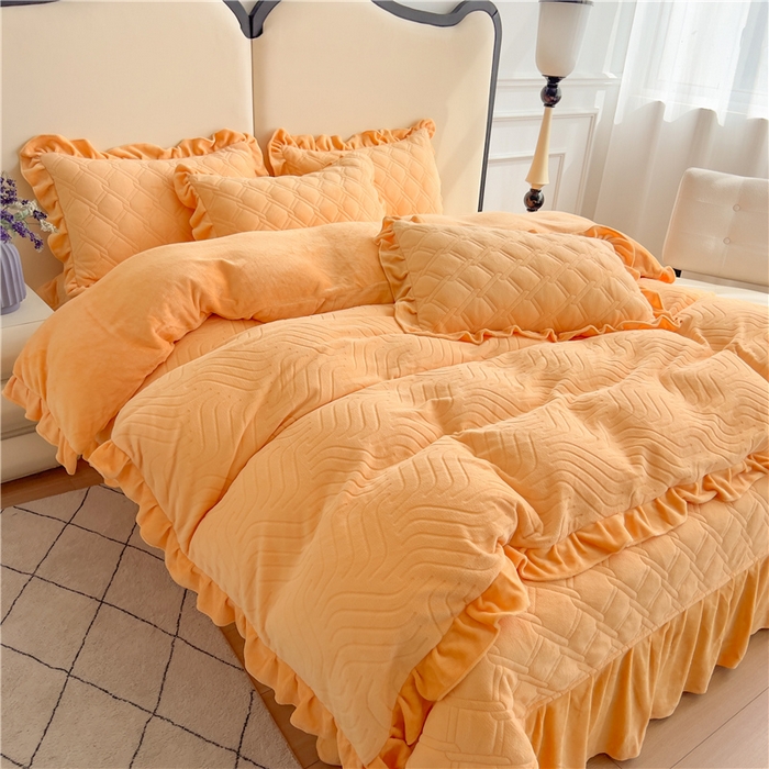 91家纺网 家纺一手货源 找家纺 十个点家纺 2024新款牛奶绒夹棉床盖四件套-唯美系列 唯美-秋桔