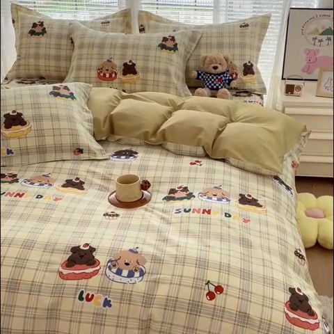 91家纺网 家纺一手货源 找家纺 春雨家居 2024新款全棉喷气印花四件套 萌趣时光