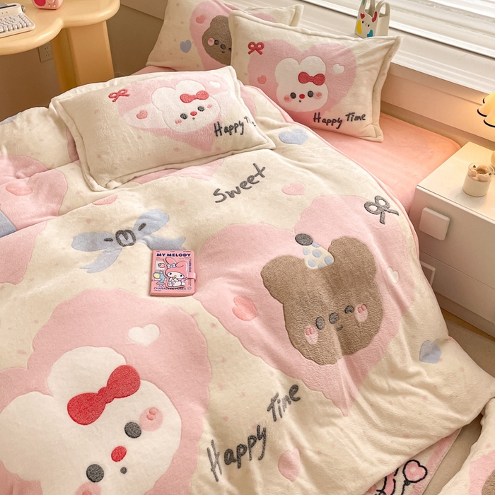 91家纺网 家纺一手货源 找家纺 川悦生活 2024新款大版雪花绒四件套-风格二 萌趣宝贝