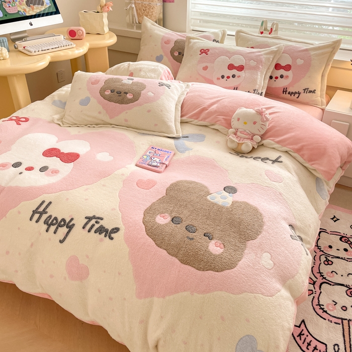 91家纺网 家纺一手货源 找家纺 川悦生活 2024新款大版雪花绒四件套-风格二 萌趣宝贝