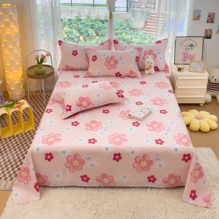 91家纺网 家纺一手货源 找家纺 春雨家居 2024新款全棉喷气印花系列单床单 花之语