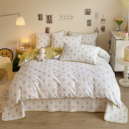 羽爱家纺 2025全棉13372新疆棉花床盖四件套 肥宅企鹅