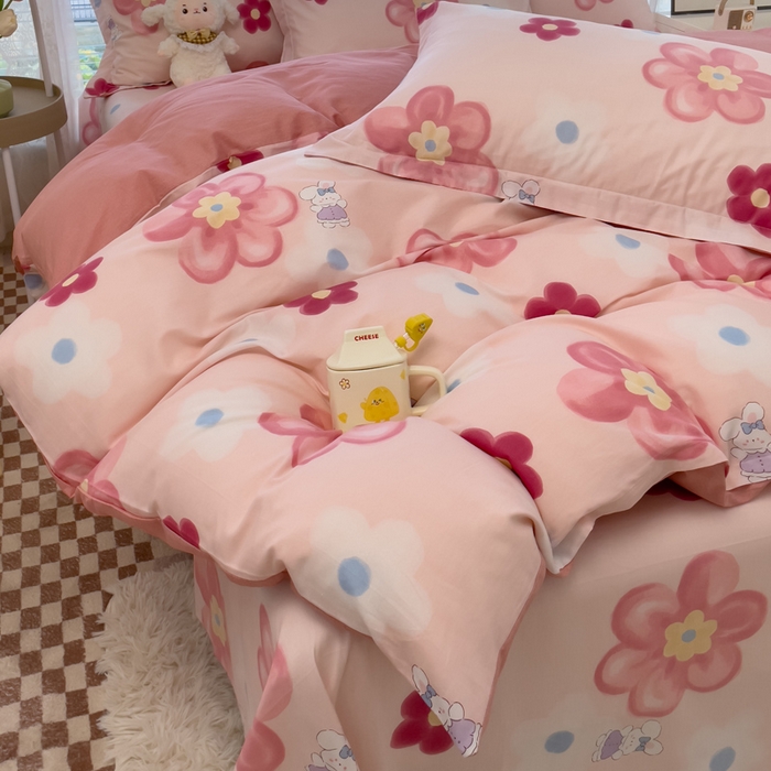 91家纺网 家纺一手货源 找家纺 春雨家居 2024新款全棉喷气印花四件套 花之语