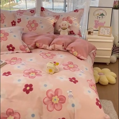 91家纺网 家纺一手货源 找家纺 春雨家居 2024新款全棉喷气印花四件套 花之语