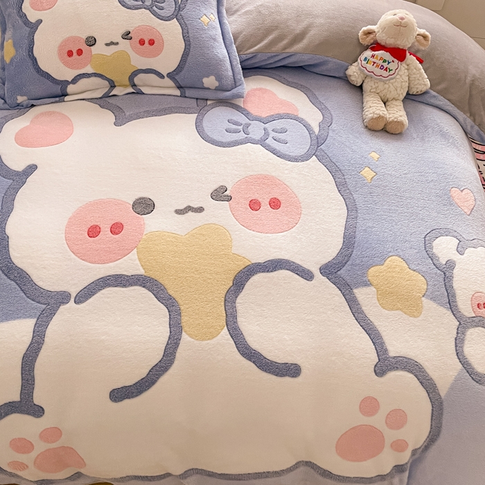 91家纺网 家纺一手货源 找家纺 川悦生活 2024新款大版雪花绒四件套-风格二 朵熊系