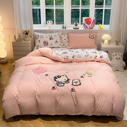 91家纺网 家纺一手货源 找家纺 （总）奈颜 2024新款冬季棉+绒毛巾绣四件套A版超柔水洗棉+B版加厚牛奶绒