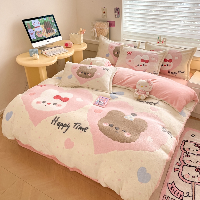 91家纺网 家纺一手货源 找家纺 川悦生活 2024新款大版雪花绒四件套-风格二 萌趣宝贝