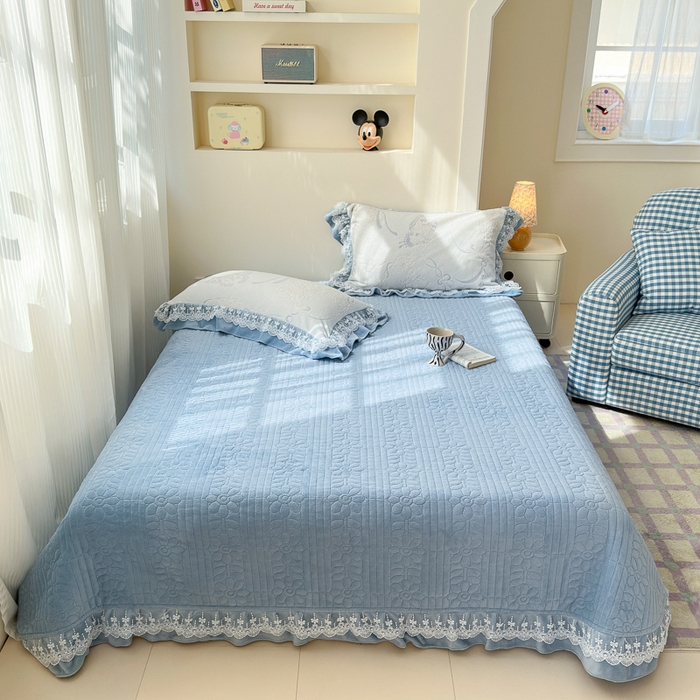 91家纺网 家纺一手货源 找家纺 淑女公社家纺 2024秋冬新款提花牛奶绒床盖款四件套 蝴蝶 蓝色