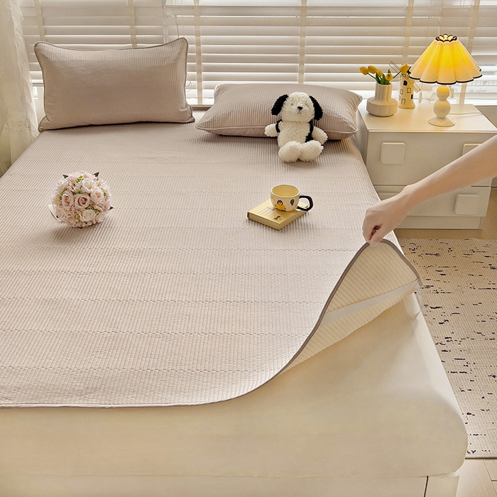 91家纺网 家纺一手货源 找家纺 羽爱2024新款全棉直角纯色床盖床垫 香槟色