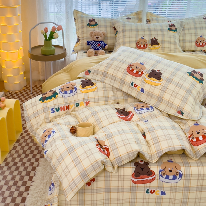 91家纺网 家纺一手货源 找家纺 春雨家居 2024新款全棉喷气印花四件套 萌趣时光