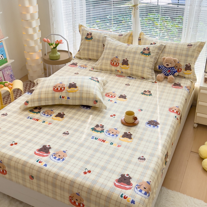 91家纺网 家纺一手货源 找家纺 春雨家居 2024新款全棉喷气印花系列单床笠 萌趣时光