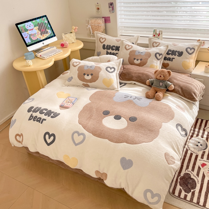 91家纺网 家纺一手货源 找家纺 川悦生活 2024新款大版雪花绒四件套-风格二 好运熊宝