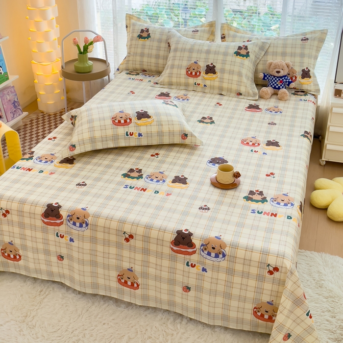 91家纺网 家纺一手货源 找家纺 春雨家居 2024新款全棉喷气印花系列单床单 萌趣时光