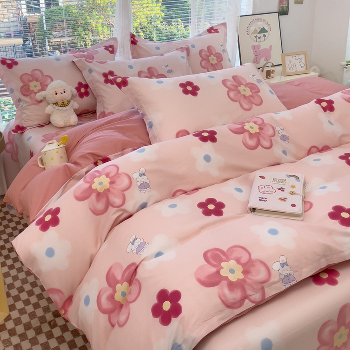 91家纺网 家纺一手货源 找家纺 春雨家居 2024新款全棉喷气印花四件套 花之语