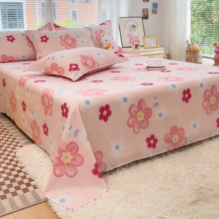 91家纺网 家纺一手货源 找家纺 春雨家居 2024新款全棉喷气印花系列单床单 花之语