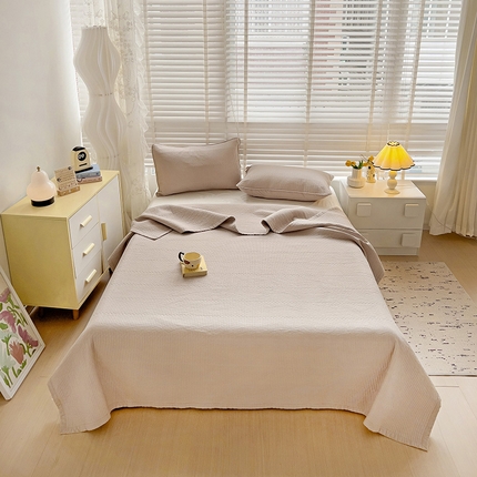 羽爱家纺 2024新款双面纯色全棉水洗床盖 香槟色