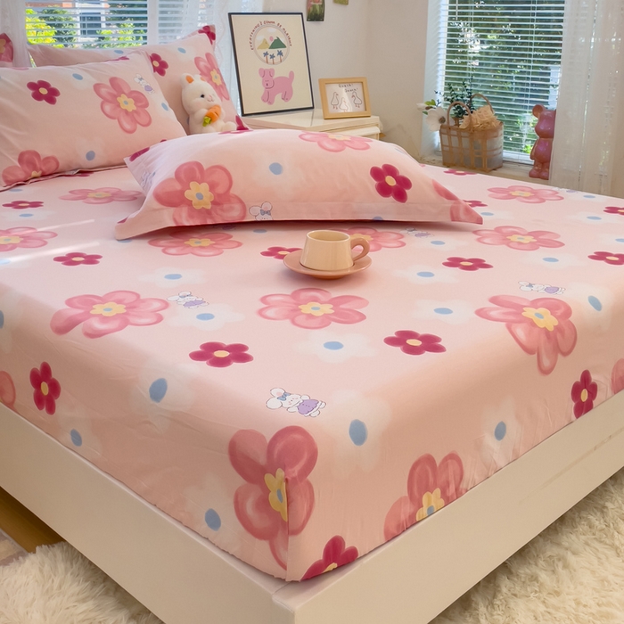 91家纺网 家纺一手货源 找家纺 春雨家居 2024新款全棉喷气印花系列单床笠 花之语