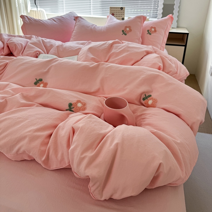 91家纺网 家纺一手货源 找家纺 布可家纺 2025新款水洗棉毛巾绣四件套 花儿朵朵-玉