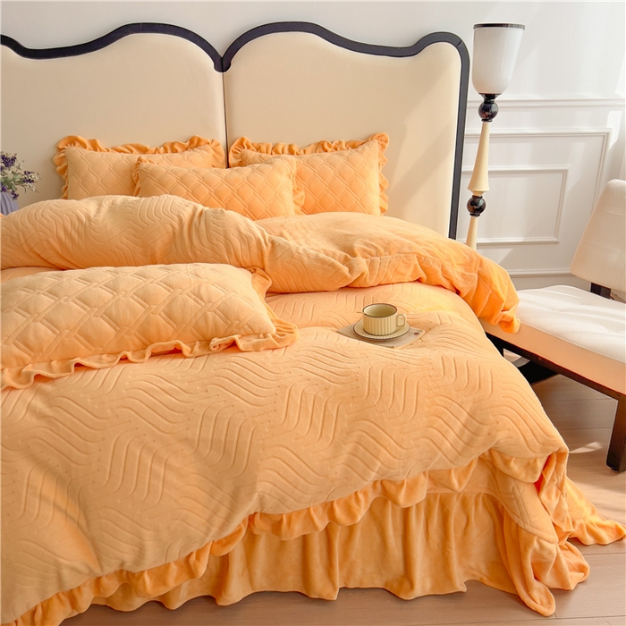 91家纺网 家纺一手货源 找家纺 十个点家纺 2024新款牛奶绒夹棉床盖四件套-唯美系列 唯美-秋桔