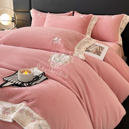 可以家居 2024新款超细旦全消光有机云绒四件套-赫拉 赫拉-粉豆沙