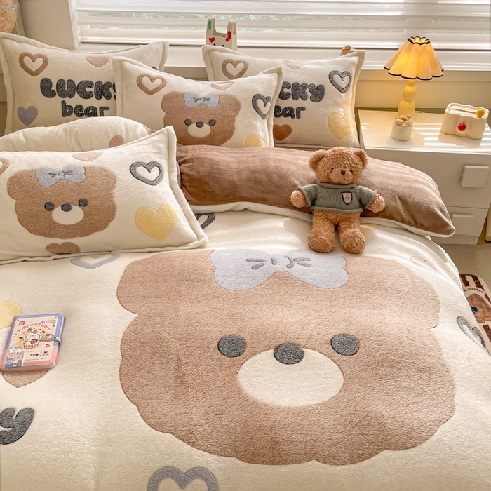 91家纺网 家纺一手货源 找家纺 川悦生活 2024新款大版雪花绒四件套-风格二 好运熊宝