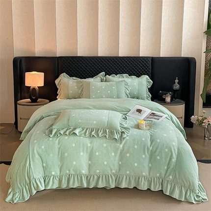 爱家（原缔乐家居） 2024新款高克重兔毛绒印花四件套--茜茜公主 茜茜公主-奶油绿