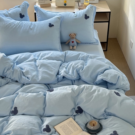 布可家纺 2025新款水洗棉毛巾绣四件套 米奇-浅蓝