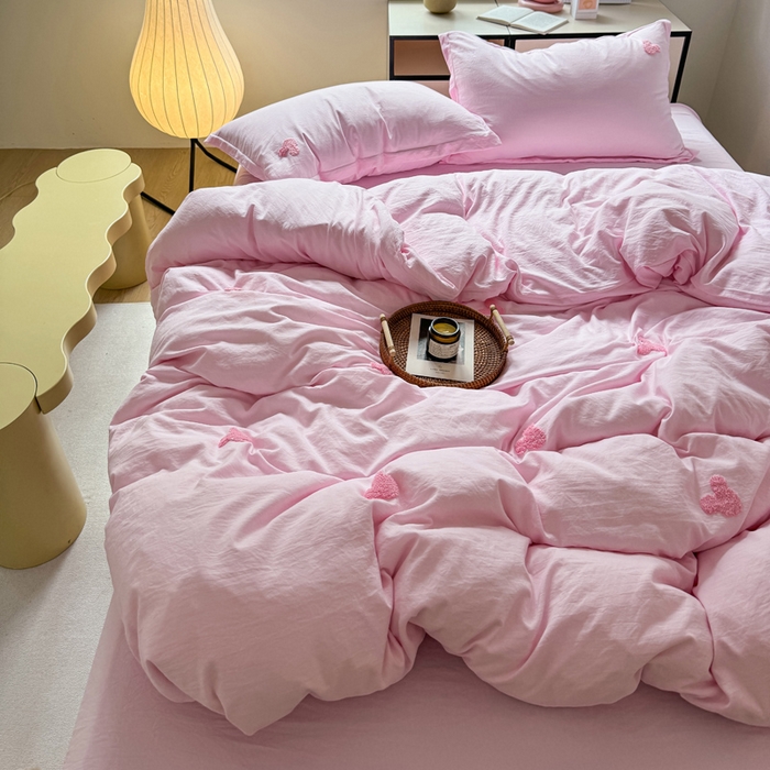 91家纺网 家纺一手货源 找家纺 布可家纺 2025新款水洗棉毛巾绣四件套 米奇-粉