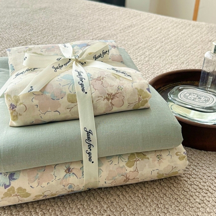 91家纺网 家纺一手货源 找家纺 （总）一比一家纺 2025新款全棉母婴级抗菌有氧全棉双层纱亲肤全棉小清新印花三件套四件套