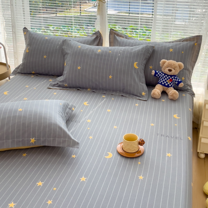 91家纺网 家纺一手货源 找家纺 春雨家居 2024新款全棉喷气印花系列单床笠 星月