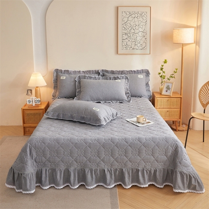 91家纺网 家纺一手货源 找家纺 （总）缦彩 2024新款全棉纯棉蕾丝花边纯色床盖花边床单