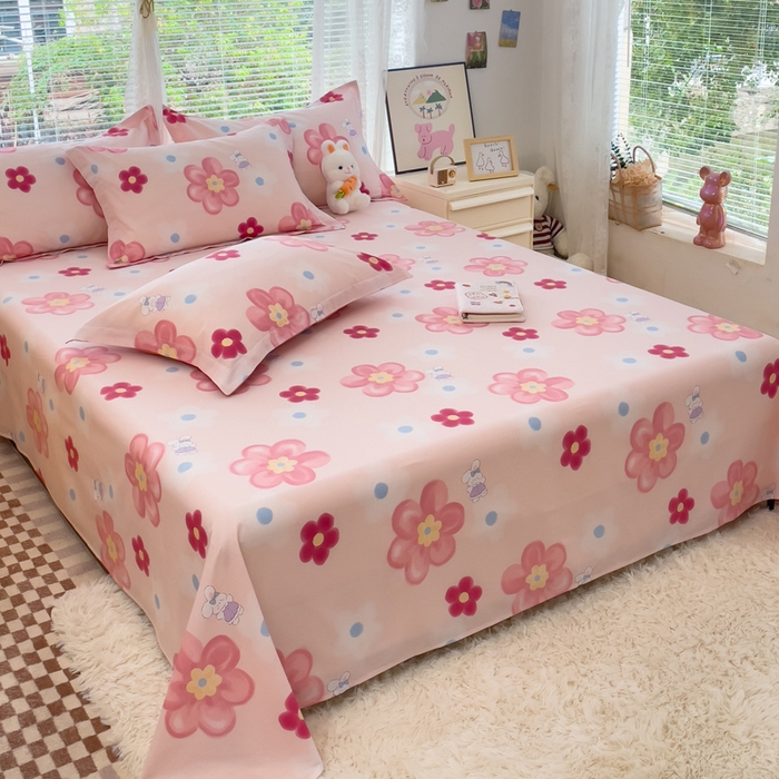 91家纺网 家纺一手货源 找家纺 春雨家居 2024新款全棉喷气印花系列单床单 花之语