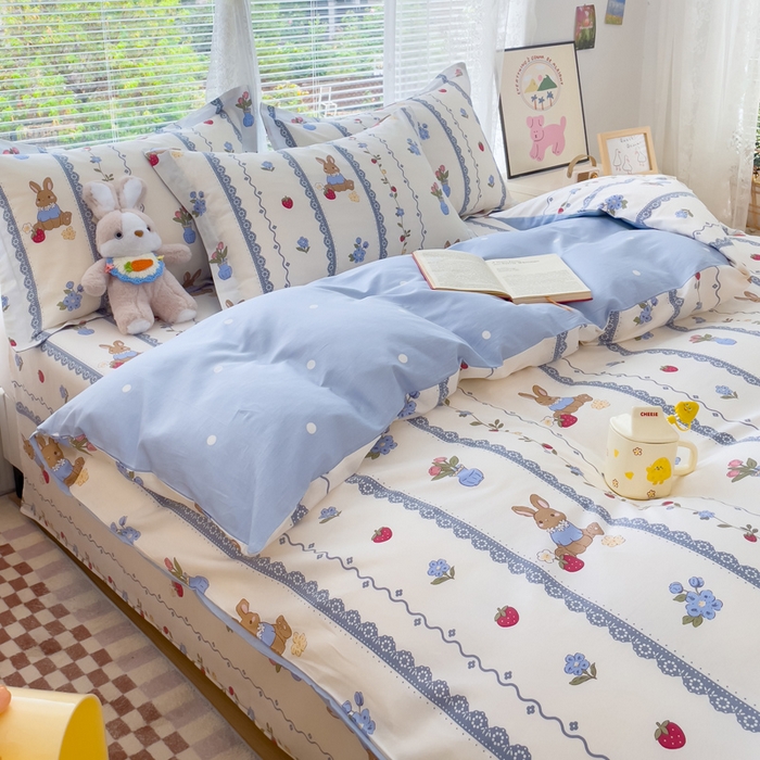 91家纺网 家纺一手货源 找家纺 春雨家居 2024新款全棉喷气印花四件套 草莓花期