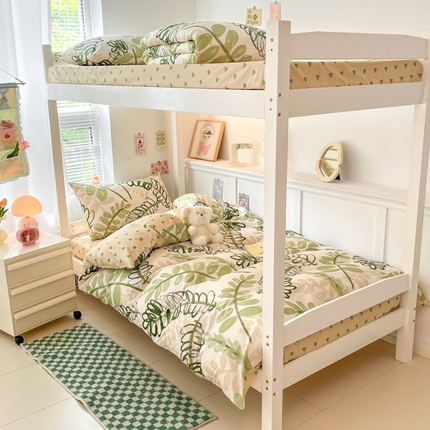 91家纺网 家纺一手货源 找家纺 寻米 2024新款全棉印花学生床三件套四件套 金钱树叶