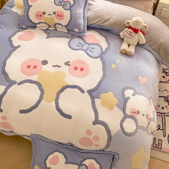 91家纺网 家纺一手货源 找家纺 川悦生活 2024新款大版雪花绒四件套-风格二 朵熊系